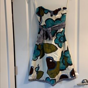 Anthropologie Maeve Floral Strapless Waist Tie Mini Dress